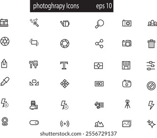 colleection of photograpy Icons in Vector form, set of  photograpy vector icons 