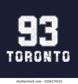 College 93 Toronto varsity slogan typography for t-shirt. Varsity slogan print tee shirt, sport apparel print. Vintage graphics. Vector illustration.