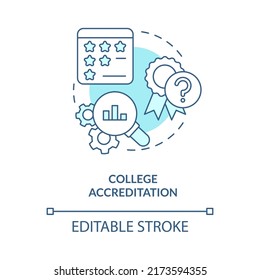 College accreditation turquoise concept icon. Suspicious reputation. Higher education abstract idea thin line illustration. Isolated outline drawing. Editable stroke. Arial, Myriad Pro-Bold fonts used