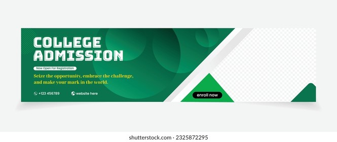 college admission banner cover design abstract background green color.