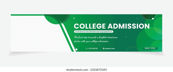 college admission banner design. green abstract background vector template cover social media. space image replace.