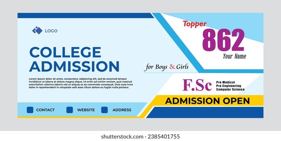 College Admission Facebook Cover and Web Banner or post Template, College Social Media Cover vector Template