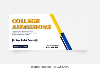 college admissions banner social media promotion cover. vector eps template editable file.