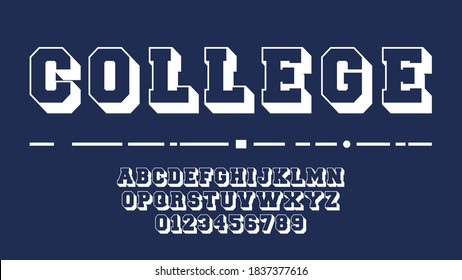 College Alphabet Template. Letters And Numbers Of Varsity Design. Vector Illustration.