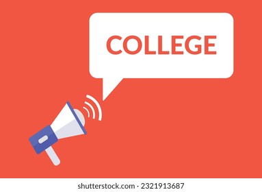 Burbuja del discurso del anuncio universitario con megáfono, ilustración vectorial de la burbuja del discurso del texto en el Colegio