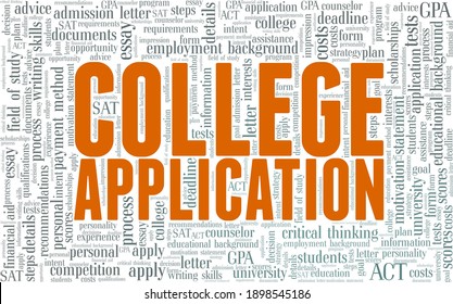 College Application Vector Illustration Word Cloud Isolated On A White Background.