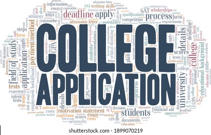 College Application Vector Illustration Word Cloud Isolated On A White Background.