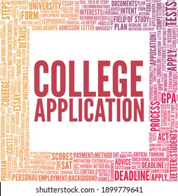 College Application Vector Illustration Word Cloud Isolated On A White Background.