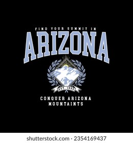 College Arizona Street Fashion varsity slogan typography for t-shirt. Varsity slogan print tee shirt, sport apparel print. Vintage graphics. Vector illustration.