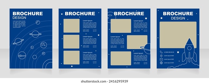 Diseño de folletos en blanco para el programa de astronomía. Conjunto de plantillas con espacio de copia para texto. Recopilación de informes corporativos prefabricados. Editable 4 páginas de papel. Arial Black, fuentes regulares usadas