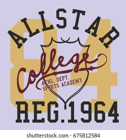 College Athletic graphic design vector art
