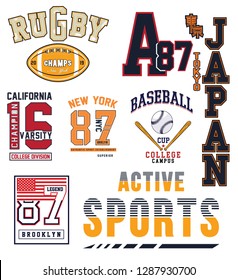 College Athletic sport labels typography, t-shirt graphics, vectors - Vektör