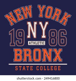 College athletic sport New York typography, t-shirt graphics, vectors