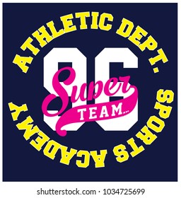 College athletic typography graphic vector