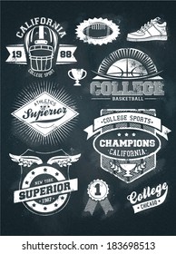 College athletics sport chalkboard design set