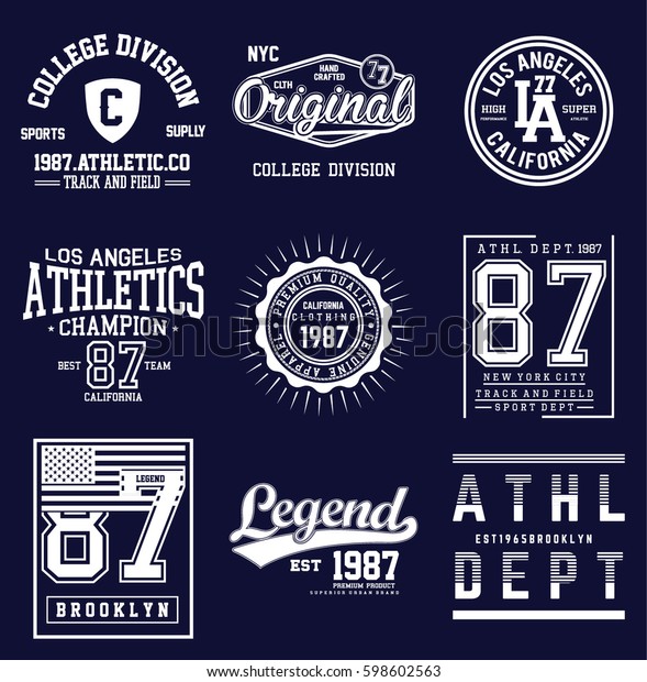 College Athletics Typography Set Tshirt Graphics Stock Vector (Royalty ...