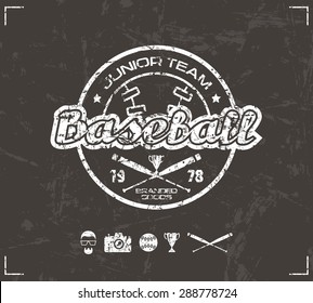 College baseball team emblem. Graphic design for t-shirt.  White  print on brown background