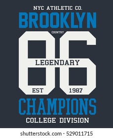 College Brooklyn typography, t-shirt graphics, vectors
