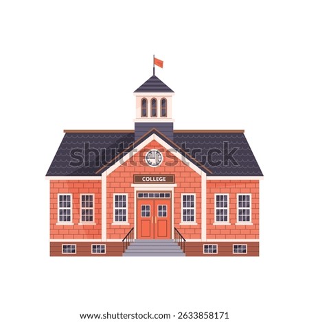 College building icon in flat style. Isolated clip art on white background. Perfect for education themes or Back to School concept. Front view. University, technical school, academy. Vector.