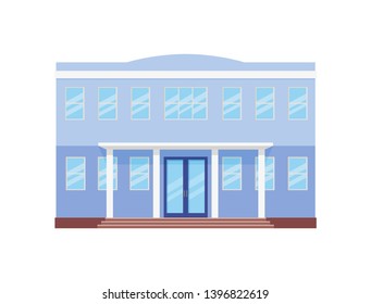 College building. Vector. High school front view. Facade of education building. University icon isolated on white background. Cartoon flat illustration. Street architecture.