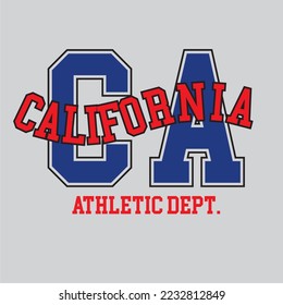 College california slogan typography for t-shirt. athletic dept slogan print tee shirt, sport apparel print. Vintage graphics. Vector illustration.