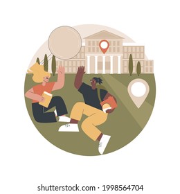 College Campus Abstract Concept Vector Illustration. College Campus Tours, University Events, Institutional Buildings, Students Group, Homework On Grass, Break After Classes Abstract Metaphor.