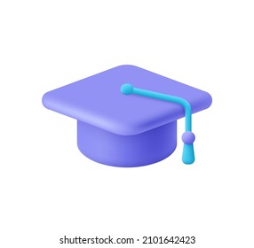 College cap, graduation cap, mortar board. Education, degree ceremony concept. 3d vector icon. Cartoon minimal style.  - Shutterstock ID 2101642423