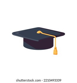 College cap, mortar board. Graduation cap, student hat hat with tassel icon. Education, degree ceremony concept. Modern cartoon vector icon. Cartoon minimal style. Isolated on white background