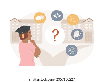 College choice isolated concept vector illustration. College choice advisor, rankings, career assessment test, graduation, important decision, higher education, choose institute vector concept.