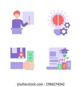 College classes vector flat color icon set. Education cost and studying for scholarship. University course. Cartoon style clip art for mobile app pack. Isolated RGB illustration bundle