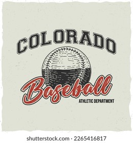 Tipografía de eslogan varsity del equipo de Colorado de Béisbol para camisetas. Camisas de impresión de eslogan de diverso alcance, estampado de ropa deportiva. Gráficos vintage. Ilustración vectorial.