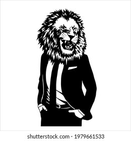 College of Contemporary Art, a man in the guise of a lion. Vector lion man in suit. File for cutting