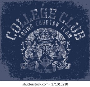 College cricket club - vector print for boy sportswear in custom colors - grunge effect in separate layer