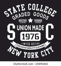 College denim typography, t-shirt graphics, vectors