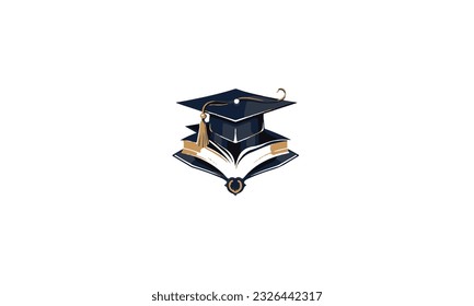 college education hat logo with a book vector on white background