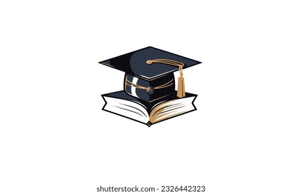college education hat logo with a book vector on white background
