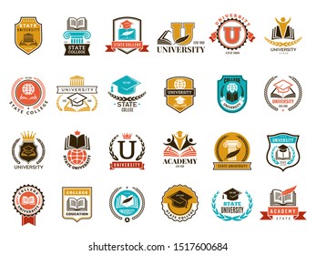 College emblem. School or university identity symbols badges and logo vector collection