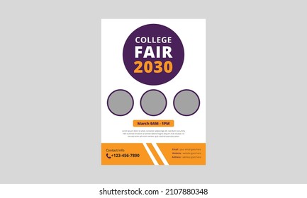 College Fair Flyer Template Design. Education Fair Poster Leaflet Design Template. A4 Template, Brochure Design, Cover, Flyer, Poster, Print-ready