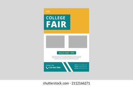 College Fair Flyer Template Design. Education Fair Poster Leaflet Design Template. A4 Template, Brochure Design, Cover, Flyer, Poster, Print-ready