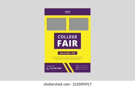 College Fair Flyer Template Design. Education Fair Poster Leaflet Design Template. A4 Template, Brochure Design, Cover, Flyer, Poster, Print-ready