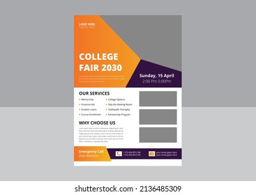 College Fair Flyer Template Design. School College University Science Fair Poster Leaflet Design. Kids Science Fair Flyer Design. Cover, Flyer Design