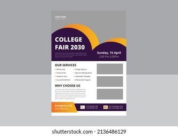 College Fair Flyer Template Design. School College University Science Fair Poster Leaflet Design. Kids Science Fair Flyer Design. Cover, Flyer Design