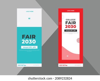 College Fair Roll Up Banner Design Template. College Conference Poster Leaflet Design. Cover, Roll Up Banner, Poster, Print-ready