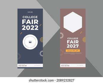 College Fair Roll Up Banner Design Template. College Conference Poster Leaflet Design. Cover, Roll Up Banner, Poster, Print-ready