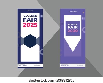 College Fair Roll Up Banner Design Template. College Conference Poster Leaflet Design. Cover, Roll Up Banner, Poster, Print-ready