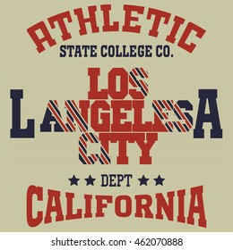 College fashion design print for t-shirt Los Angeles. California Sport Typography, vintage Vector