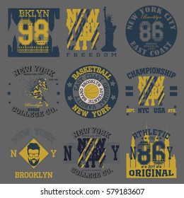 College fashion design print for t-shirt Los Angeles set. California Sport Typography, vintage Vector