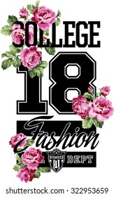 College fashion whit roses,  vector artwork for women wear in custom colors