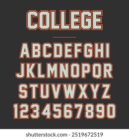 College font. Vintage sport font in american style for football, baseball or basketball logos and t-shirt.