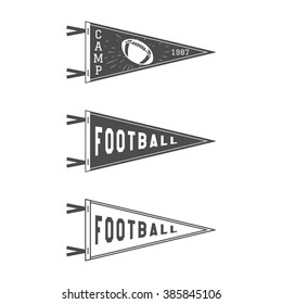 College Football Pennant Flags Set. Vector Football pendant Icons. University USA Sport flag, isolated. Training camp emblem. Soccer label element. Monochrome design template. Vector sign.